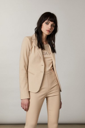 Patrizia Pepe 2-button Slim Jacket Beige | 241583-BJZ
