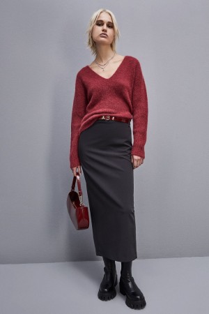 Patrizia Pepe Alpaca-blend Sweater With V-neck Rot | 476921-ZIL