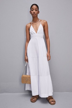 Patrizia Pepe Ankle-length Bare-back Pleated Dress Weiß | 043951-YHT