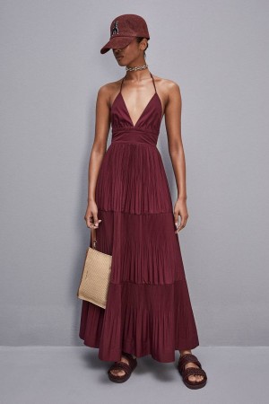 Patrizia Pepe Ankle-length Bare-back Pleated Dress Lila | 018396-JXQ