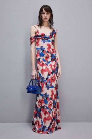 Patrizia Pepe Asymmetrical Neckline Dress In Viscose Satin Mehrfarbig | 261703-NDJ