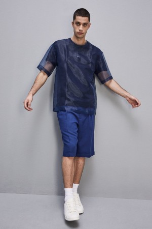 Patrizia Pepe Boxy Short Sleeve T-shirt With Raw Cut Hem Blau | 937651-MZS