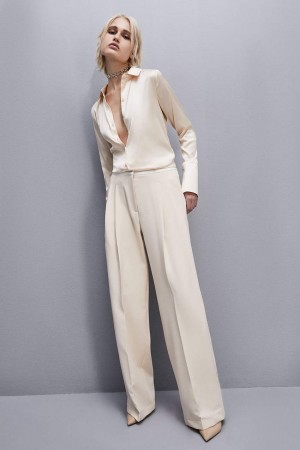 Patrizia Pepe Boyfriend-fit Satin Shirt Beige | 058619-ZMJ
