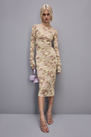 Patrizia Pepe Camouflage Print Tulle Dress Militare | 458139-MLJ