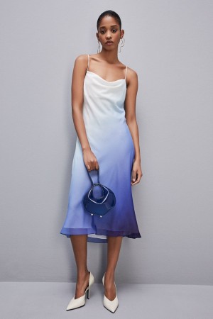 Patrizia Pepe Chiffon Drop-neck Midi Dress Hellblau | 172803-EGB