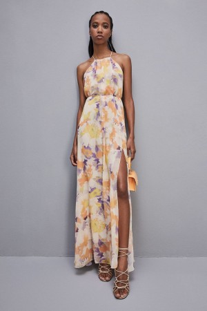 Patrizia Pepe Chiffon Jeweled Dress With American Neckline Mehrfarbig | 069718-ERK
