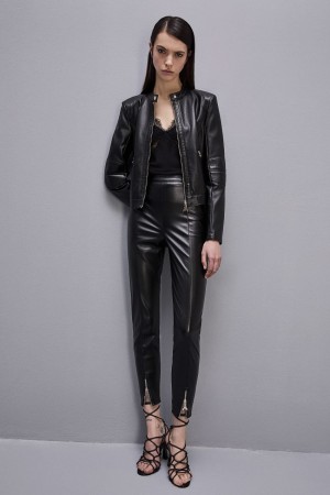 Patrizia Pepe Coated Fabric Biker Jacket Schwarz | 086215-YXA
