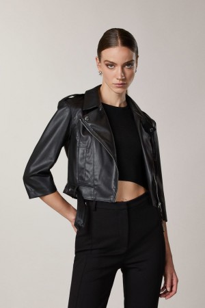 Patrizia Pepe Coated Fabric Biker Jacket Schwarz | 318567-CYT