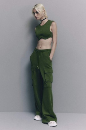 Patrizia Pepe Cotton Blend Fleece Cargo Pants Grün | 807529-IMS