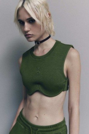 Patrizia Pepe Cotton Blend Fleece Cropped Top Grün | 961478-XMJ