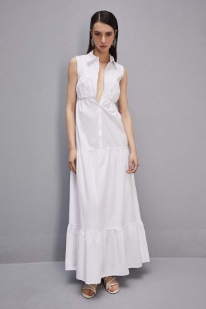 Patrizia Pepe Cotton Chemisier Long Dress Weiß | 085732-TUK