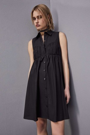 Patrizia Pepe Cotton Chemisier Mini Dress Schwarz | 354067-CEA
