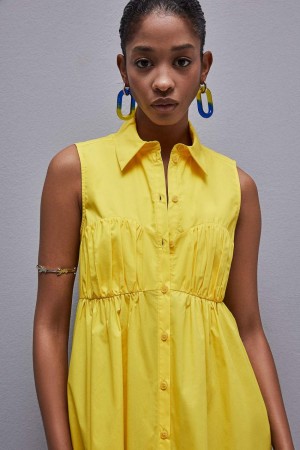 Patrizia Pepe Cotton Chemisier Mini Dress Gelb | 407263-TJD