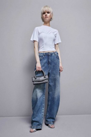 Patrizia Pepe Cotton Jersey Bustier T-shirt Weiß | 760583-STU