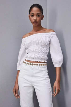 Patrizia Pepe Cotton Off-shoulder Top Weiß | 523907-TKJ