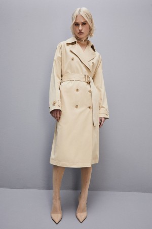 Patrizia Pepe Cotton Over Trench Coat Beige | 213506-QMC