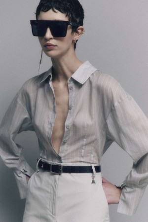 Patrizia Pepe Cotton Pinstripe Shirt Grau | 692315-WRO