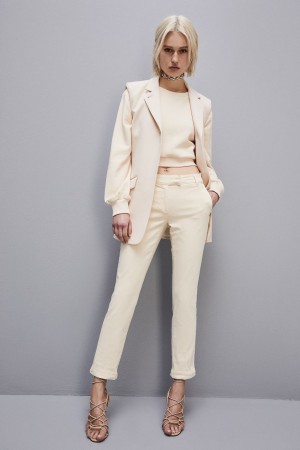 Patrizia Pepe Cotton Satin Chino Pants Beige | 318275-RCV