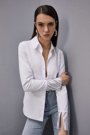 Patrizia Pepe Cotton Shirt With Rhinestones Weiß | 574386-CNW