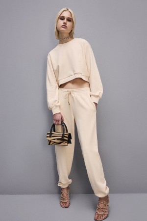 Patrizia Pepe Cotton Sweatshirt With Print Beige | 849723-AWQ
