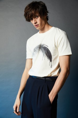 Patrizia Pepe Cotton T-shirt With Feather Print Weiß | 768201-DSC