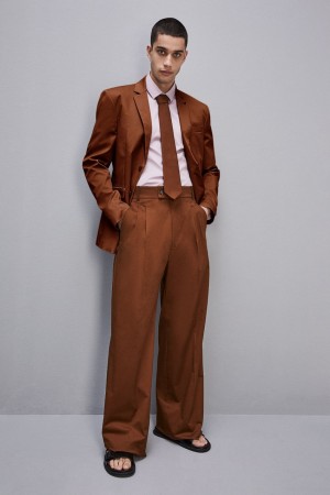 Patrizia Pepe Cotton Twill Pleated Pants Braun | 798624-RON