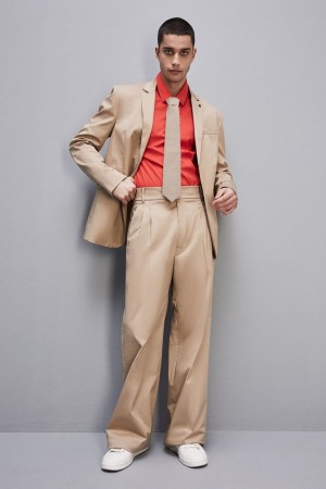 Patrizia Pepe Cotton Twill Pleated Pants Beige | 920754-WVG