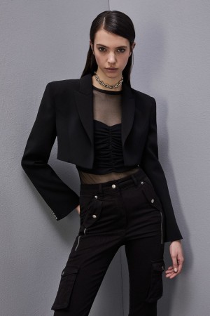 Patrizia Pepe Crepe Cropped Jacket Schwarz | 063728-APH