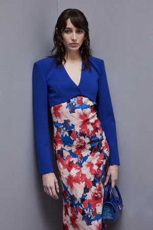 Patrizia Pepe Cropped Jacket In Sablè Crepe Fabric Hellblau | 594028-MKS