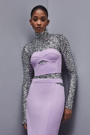 Patrizia Pepe Cut-out Bustier Top In Sablé Crepe Fabric Lila | 523460-NXA