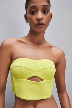 Patrizia Pepe Cut-out Bustier Top In Sablé Crepe Fabric Gelb | 965487-YDL