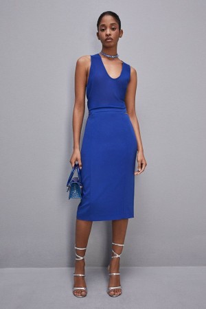 Patrizia Pepe Cut-out Midi Skirt In Sablè Crepe Hellblau | 491768-YJS
