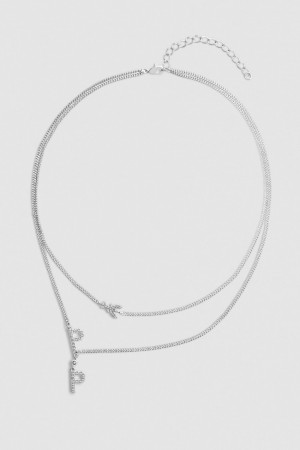 Patrizia Pepe Double Chain Brass Necklace Silber | 309187-GHD