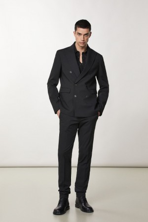 Patrizia Pepe Double-breasted Canvas Jacket Schwarz | 132798-MRP