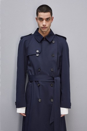 Patrizia Pepe Double-breasted Cotton Gabardine Trench Coat Blau | 834069-BHL