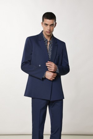 Patrizia Pepe Double-breasted Gabardine Jacket Blau | 157489-VMY