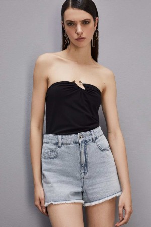 Patrizia Pepe Essential Bandeau Top With Décolleté Neckline Schwarz | 534782-LTZ