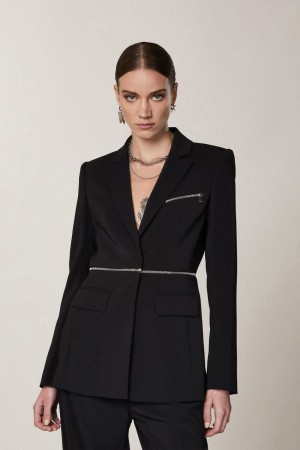 Patrizia Pepe Essential Crepe Jacket With Zipper Schwarz | 612804-TGX