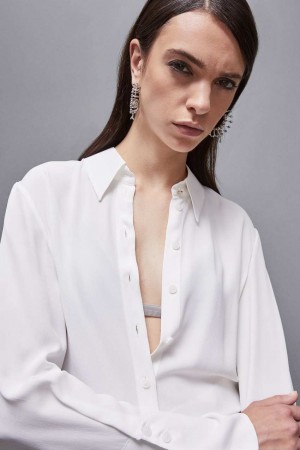 Patrizia Pepe Essential Crepe Long-sleeved Shirt Weiß | 290175-WYF