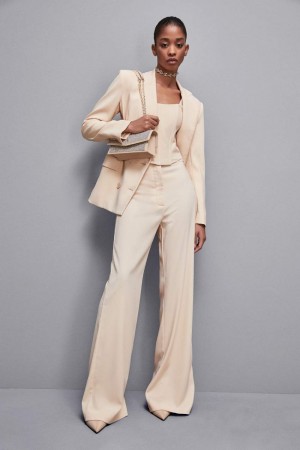 Patrizia Pepe Essential Crepe Palazzo-fit Pants Beige | 609587-FOA
