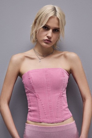 Patrizia Pepe Essential Denim Bustier Rosa | 075164-FVU