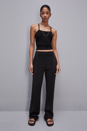 Patrizia Pepe Essential Ribbed Viscose Tank Top Schwarz | 416853-WJC