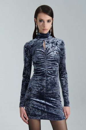 Patrizia Pepe Essential Velvet Dress Blau | 492587-GRT