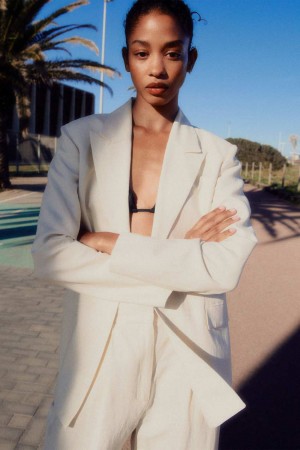 Patrizia Pepe Essential Viscose And Linen Jacket Weiß | 015683-ZFV