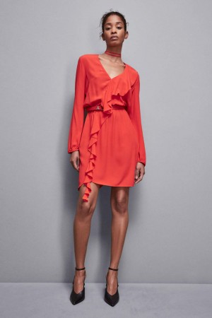 Patrizia Pepe Essential Viscose Mini Dress With Ruffles Rot | 512698-PTK