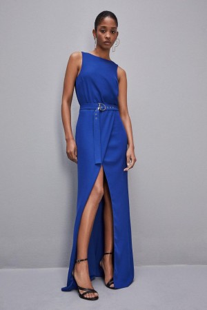Patrizia Pepe Extra Long Soft Sleeveless Dress In Twill Hellblau | 130268-PIB