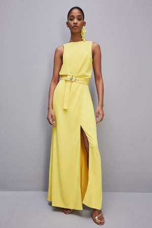 Patrizia Pepe Extra Long Soft Sleeveless Dress In Twill Gelb | 540761-GIX