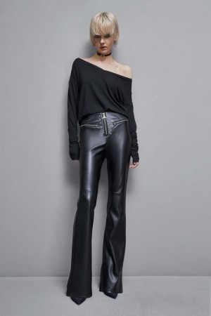 Patrizia Pepe Faux Leather High-waisted Flared Pants Schwarz | 710685-VDY