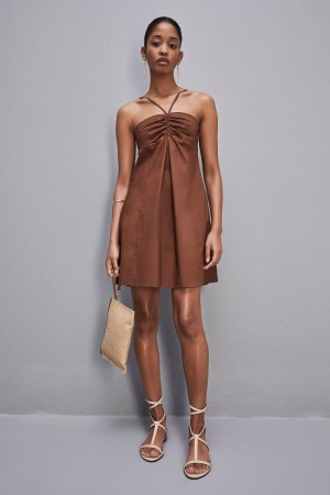 Patrizia Pepe Flared Mini Dress With Bare Shoulders Braun | 920675-RZW