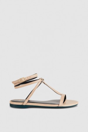 Patrizia Pepe Flat Sandals With Ankle Strap Beige | 382674-HQM